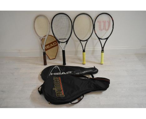 Four tennis racquets comprising of an Arthur Ash Competition 2; A Head Titanium T1 S6 (size 4); A Prince Graphite Pro S110; A