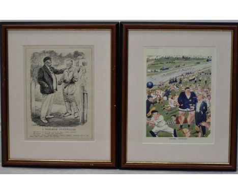 Two early 20th century prints of sporting interest;  Yorkshire Stonewaller (Cricketing), a black and white print, framed and 