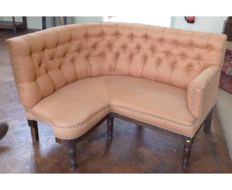 Victorian button-back corner settee on turned legs. Condition report: see terms and conditions