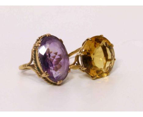 Amethyst set ring and one other. Condition report: see terms and conditions