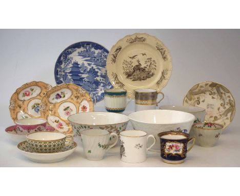 Collection of English porcelain, to include five coffee cups by Worcester, Davenport, and Spode, Rockingham saucer, two Danie