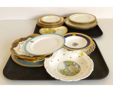 Royal Doulton tooled gilt crested plates together with other cabinet plates by Crown Derby, Minton, Spode and other factories