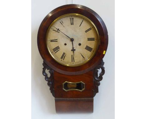 Victorian 8-day walnut cased wall clock with round enamel dial. Condition report: see terms and conditions