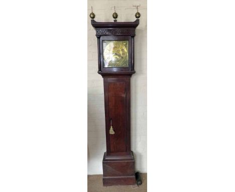 30 hour oak longcase clock with brass dial (Hackett, Harringworth). Condition report: see terms and conditions