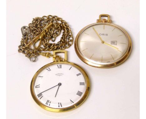 Oris gold plated pocket watch and a rotary gold plated pocket watch and chain. Condition report: see terms and conditions