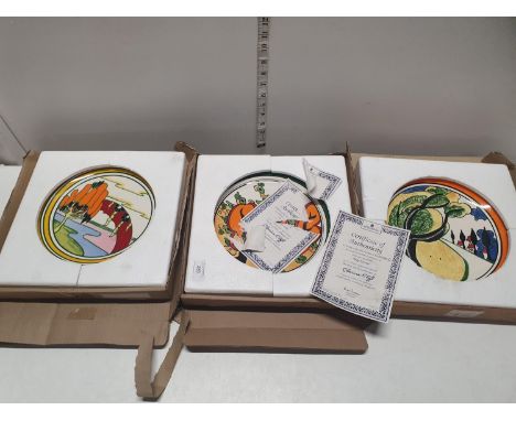 Three Wedgwood for Clarice Cliff, collectors plates with COA (one plate a/f) 