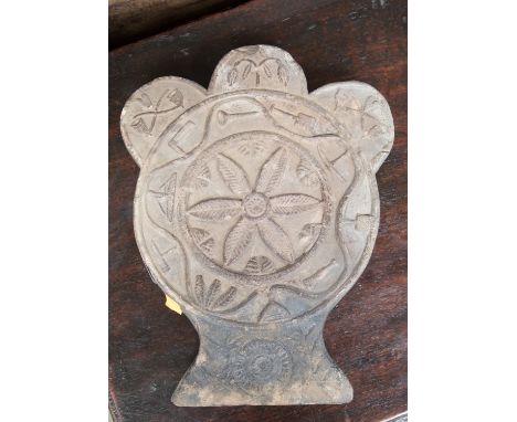 A rare late 18th or early 19th Century carved stone plaque, 12 inch in height and 8 inch in width, carved with symbolic tools