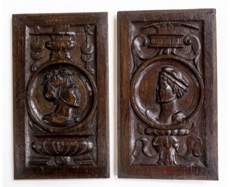 A pair of early 16th Century Romayne portrait panels of a man and wife (2)