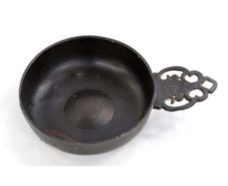 A rare early and important pewter porringer, circa 1655, by Edward Ward of London (fl.1641-1674) PS 9865, with owner's house 