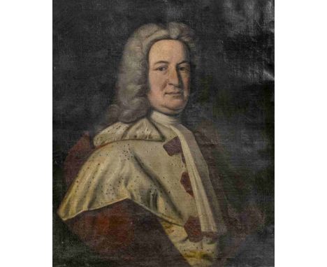 English School 18th Century, portrait of an aristocrat in ermine robes, half length, oil on canvas, 73cms x 62cms, framed 