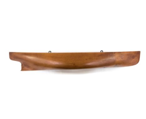 A teak half model hull of a Bristol built Motor Coaster, wall hanging, approx 84cms long