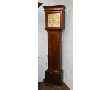  An Oak Eight Day Longcase Clock, late 18th century, 12" square painted dial, 197cm h (later case) 