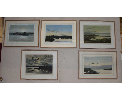 After Sir Peter Markham Scott CH, CBE, DSC &amp; Bar, FRS, FZS (1909 - 1989)"Greylags rounding up to settle"Signed in pencil,