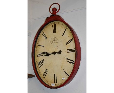 A Reproduction Novelty Pocket Watch Form Wall Clock, with aged dial and quartz movement, 99cm by 56cm