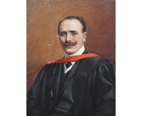 Attributed to Miss Adah Knight (fl.1893-1928)Portrait of a gentleman of learning, bust length, wearing a black suit and gownS