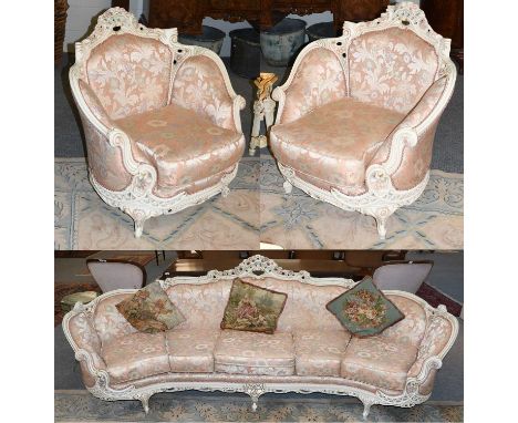 An Italian White Painted Three Piece Suite, manufactured by Silik, comprising: A Large Curved Four Seater Sofa, 290cm long, a