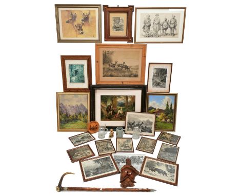 Hunting Pictures: A Quantity of Austro-German Hunting Related Pictures &amp; Prints, circa late 20th century, a mixed group o