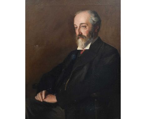British School (19th/20th century) Portrait of a bearded gentleman, half length, seated, wearing a dark coat and red tieOil o