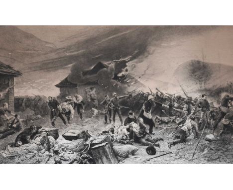 After Alphonse de Neuville (1835-1885)''The defence rorke's drift'' Signed in pencil, black and white print, 60cm by 96.5cm