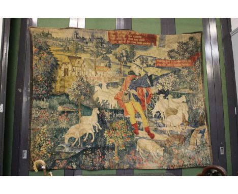 A Machine Made Tapestry, in 16th century style, depicting a shepherd and his flock, 240cm by 188cm