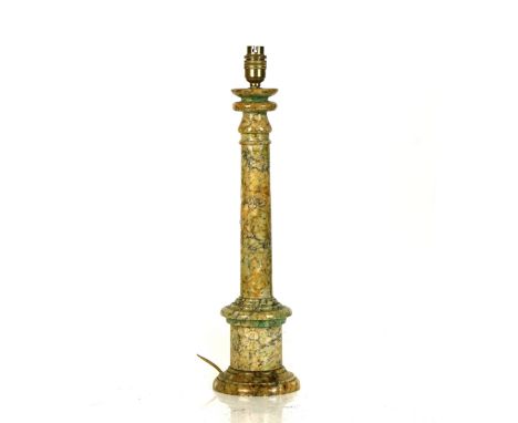 A MOTTLED GREEN MARBLE COLUMN TABLE LAMPMid-20th Century 43cm high&nbsp;Condition report:&nbsp;Good decoration very order. A 