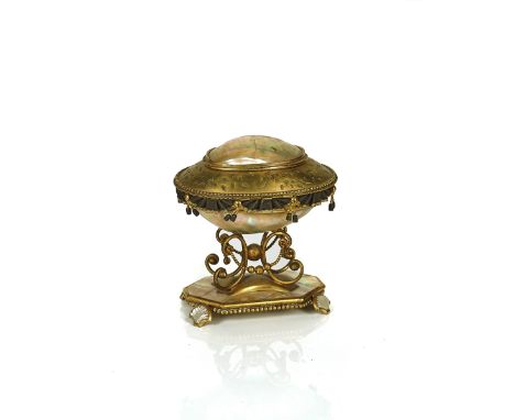 A FRENCH GILT-METAL MOUNTED ABALONE SHELL SEWING NECESSAIREPOSSIBLY PALAIS ROYALE, CIRCA 1830With engine-milled fitted interi