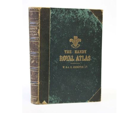 WE A K Johnston The Handy Royal Atlas, folio cloth book and leather binding