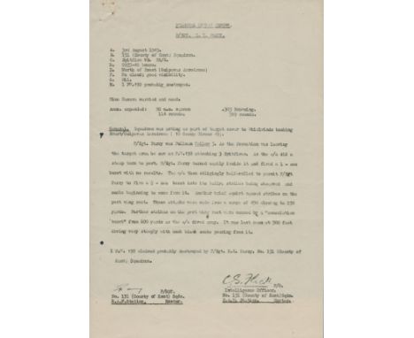 WW2. Flt Sgt R. K. Parry of No 131 Squadron Signed Personal Combat Report From 3rd August 1943. Good condition. All autograph