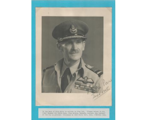 WW2 Battle of Britain. ACM Sir Keith Park Signed 10 x 8 inch Black and White Vintage Photo in Pencil and Dated June 1945. Att