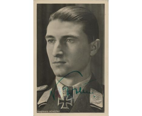 WWII Hauptmann Walter Nowotny signed 6x4 inches vintage war signed sepia photo. Walter Nowotny (7 December 1920 - 8 November 