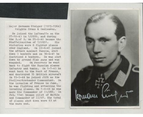 WWII Major Hermann Staiger signed 6x4 inches vintage black and white photo. Good condition. All autographs are genuine hand s