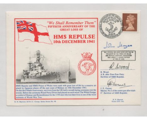 WW2. Vice Admiral Sir John Haynes, Survivor of HMS Repulse R Wood and JE Garner Signed HMS Repulse 10 December 1941 FDC. Brit