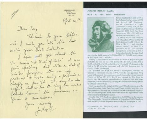 WW2 Battle of Britain. Sqn Ldr Joseph R Kayll DSO DFC OBE Signed Handwritten Letter Dated April 24th. Good condition. All aut