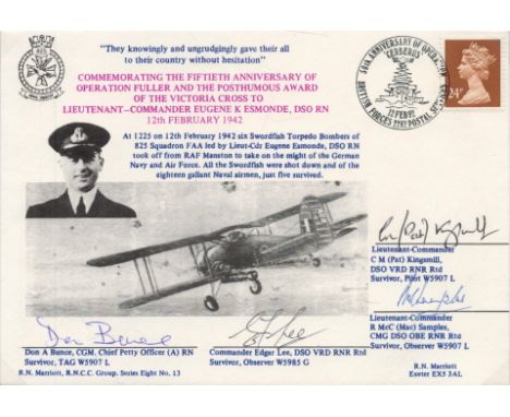 WW2. Lt Cmdr Pat Kingsmill, Lt Cdr R Mac Samples, Cmdr Edgar Lee and CPO Don A Bunce Signed Commemorating 50th Anniversary of