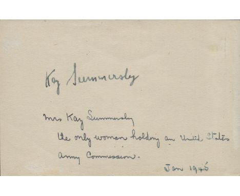 WW2. Kay Summersby US Army Signed 5 x 3. 5 inch Signature Card. Signed in Blue Ink. member of the British Mechanised Transpor
