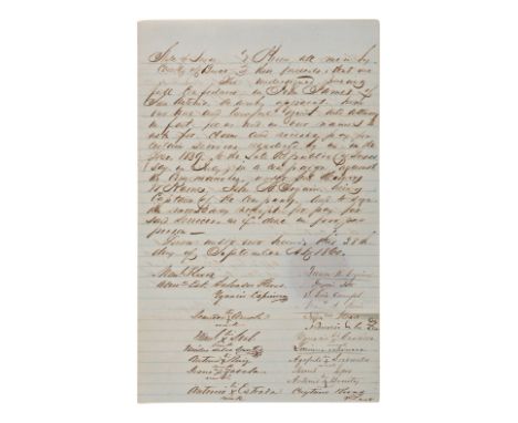 [TEXAS]. SEGUIN, Juan, et al. Manuscript power of attorney, in the hand of John James, signed by Seguin and 19 Tejanos, notar