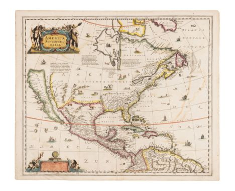 HONDIUS, Henricus (1597-1651) America Septentrionalis. [Amsterdam: Jan Jansson, 1639]. &nbsp;Hand-colored engraved map of the