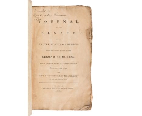 [UNITED STATES SENATE]. Journal of the Senate of the United States of America Being the Second Congress Begun and Held...Nove