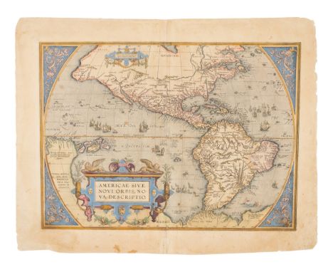 ORTELIUS, Abraham (1527-1598). Americae sive Novi Orbis, Nova Descriptio. [Antwerp, 1612?].Engraved map with hand-coloring, 4