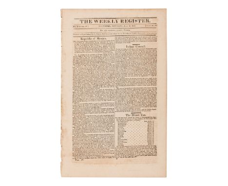 [NEWSPAPER - TEXAS NEWS - THE ALAMO]. Niles Weekly Register. Vol. 49 (September 5, 1835-February 27, 1836); [with] Vol. 51 (S