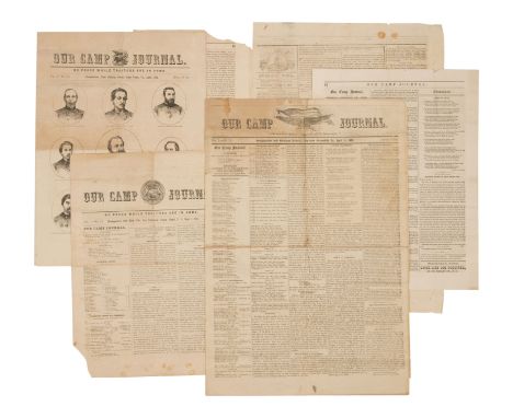 [NEWSPAPER]. Our Camp Journal. Vol 1, Nos. 1 (April 1, 1863), 3 (September 7, 1863); 5 (January 15, 1864), and 6 (April, 1864