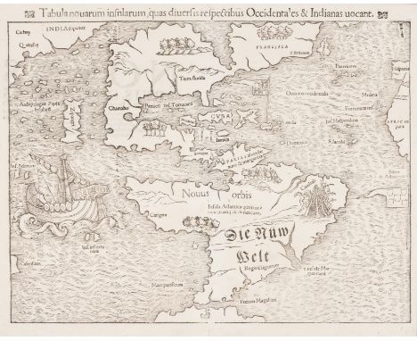 MUNSTER, Sebastian (1489-1552). Tabula novarum insnlarum[sic], quas diversis respectibus Occidentales &amp; Indianas vocant. 