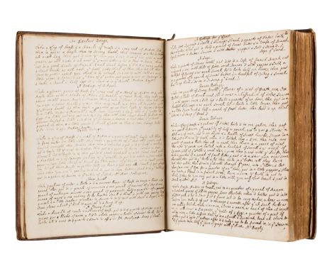 [COOKERY]. Manuscript cookbook and home remedy guide, 18th century.4to (225 x 175 mm). 120 pp. in at least two hands, compris