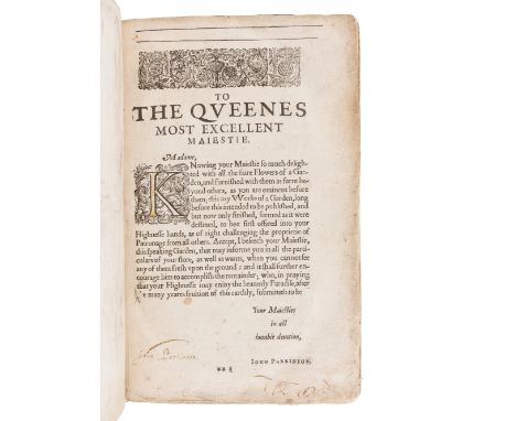 PARKINSON, John (1567-1650). Paradisi in sole Paradisus Terrestris. Or a Garden of all sorts of pleasant flowers. London: Hum