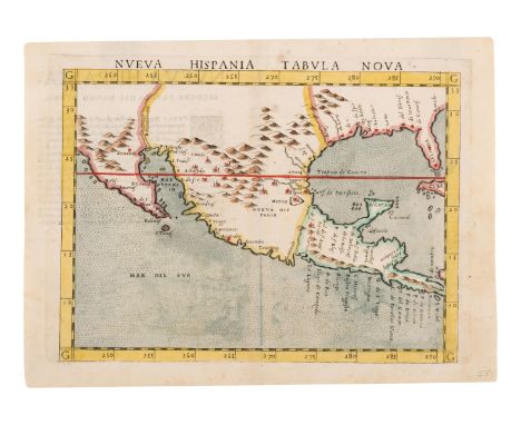 RUSCELLI, Girolamo (1518-1566). Nueva Hispania Tabula Nova. [Venice, 1574].Engraved map of Mexico with hand-coloring 220 x 29