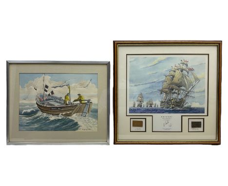 M Whittaker (20th century): Yorkshire Coble 'Sharon Ann' at Sea, watercolour signed and dated 1982, 29cm x 39cm; Stephen Arch