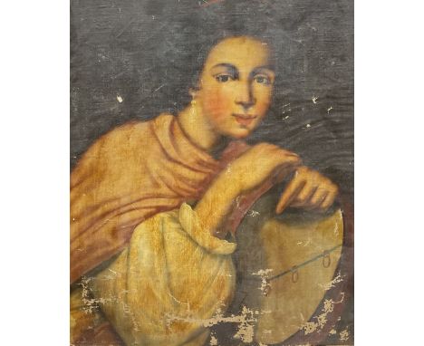Italian School (19th century): Portrait of a Girl with Tambourine, oil on canvas laid onto board unsigned 50cm x 43cm (unfram