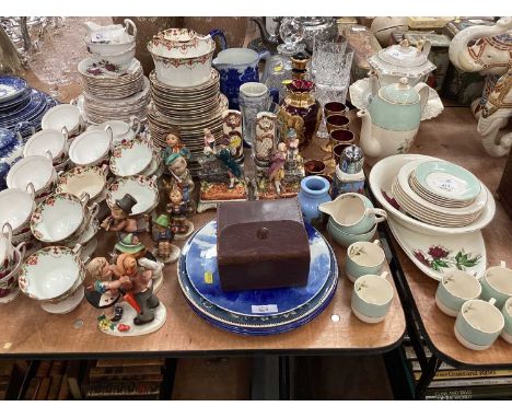 Two Royal Doulton plates, collection of Hummel and other figures, china and glassware.