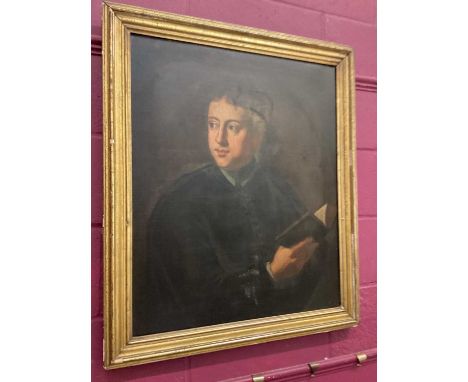 English school early 19th century, a portrait of a scholar holding a book, oil on canvas in gilt frame 75 x 62cm