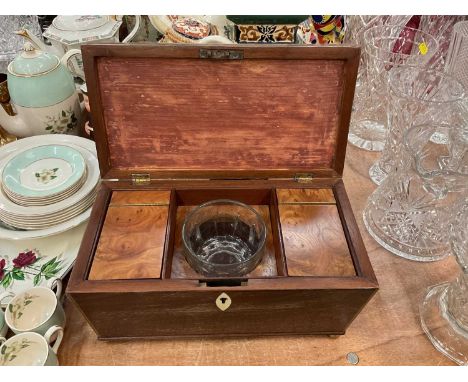 19th century mahogany tea caddy with lion mask handles.